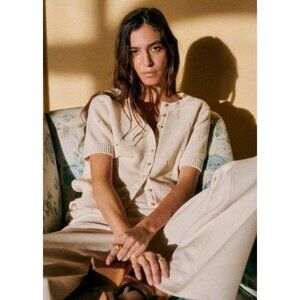 Sezane Cream Short Sleeve Kyle Cardigan
